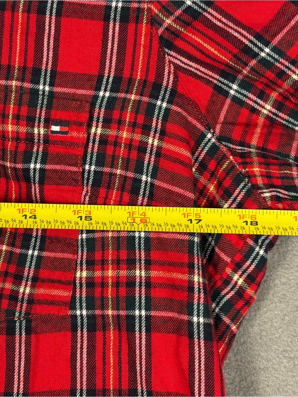 Tommy‎ Hilfiger Womens M Red Plaid Metallic Shimmer Roll Tab Button Up Shirt - Picture 8 of 10